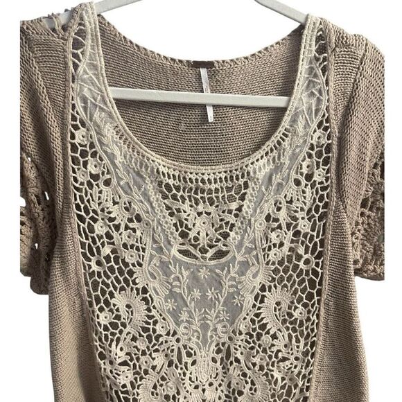 Free People Anthropologie Broen Lace Short. Sleeve Sweater Size Small Western Pr - Picture 3 of 6